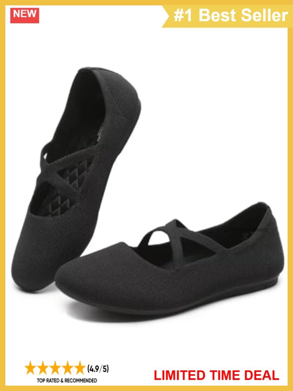 Knit Mary Jane Ballet Flats Round Toe Cross Strap Comfort Shoes